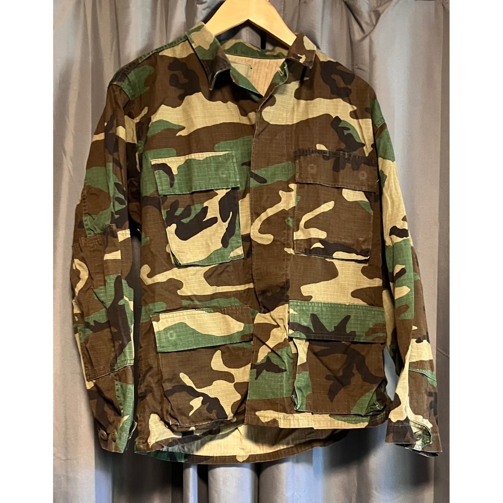 Military BDU Field Jacket Small Short Green Woodland Camo Ripstop Coat